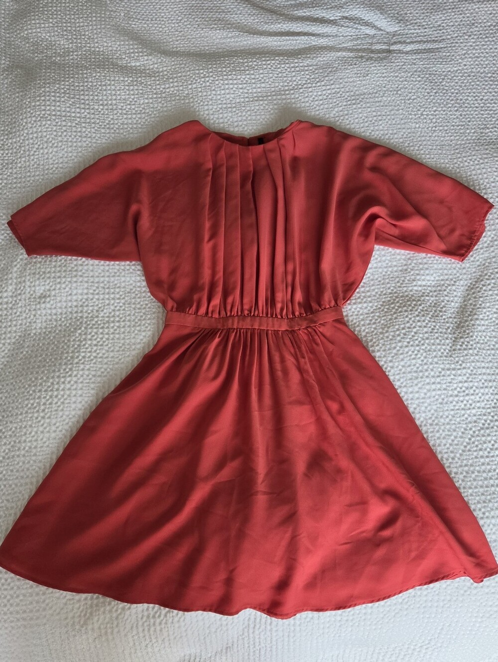 United Colors Of Benetton Girls Coral-Red Pleated Waist Dress